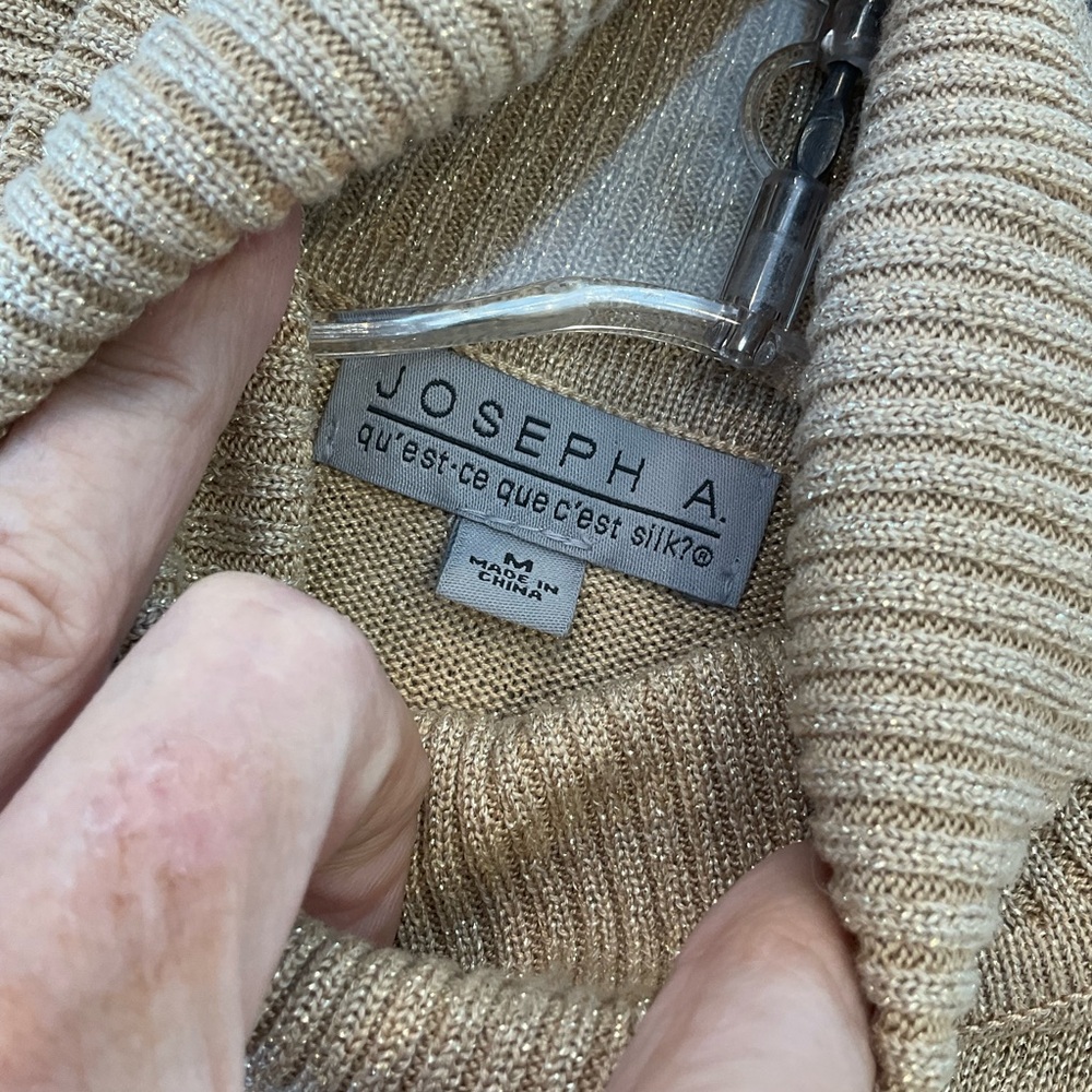 Joseph A. Gold Lame Metallic Long Sleeve Turtleneck Sweater, Size Medium - Picture 5 of 12